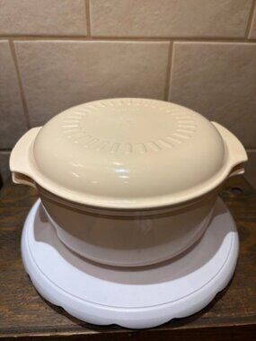 Vintage TUPPERWARE 2Pc Almond Microwave Use Only 3QT-3L Made in U.S.A. 1980s